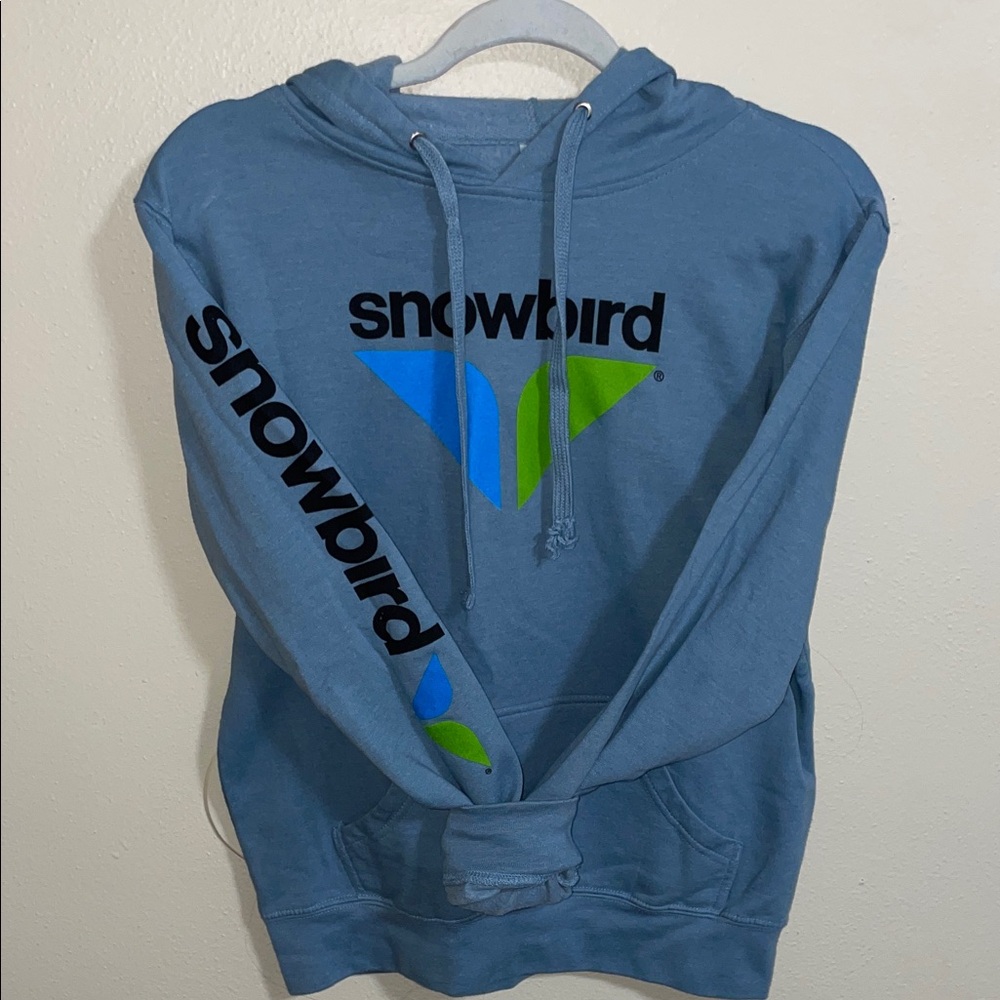 Snowbird Ski Resort Blue Hoodie With Logo Down the Arm